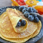 More crepe than traditional fluffy pancake, we love these delicate cream cheese pancakes!