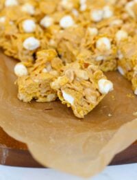 Chewy Peanut Butter Marshmallow Cereal Bars - get the recipe at barefeetinthekitchen.com