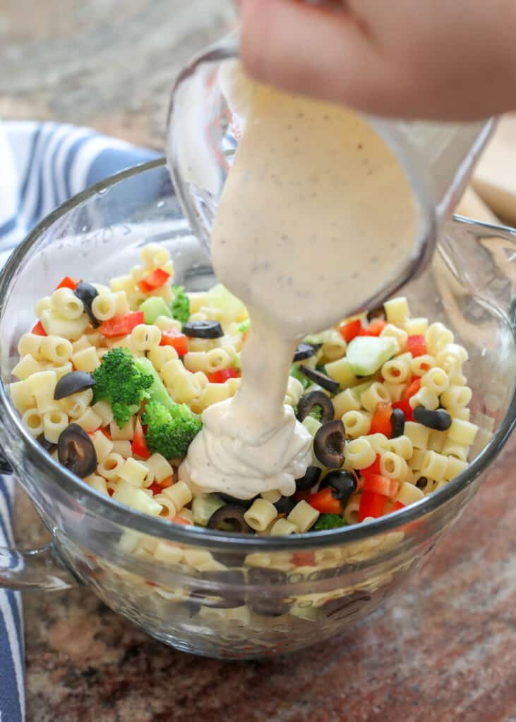Summer vegetable pasta salad with creamy dressing