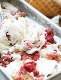 Strawberry Crisp Ice Cream is a summer dream come true! get the recipe at barefeetinthekitchen.com