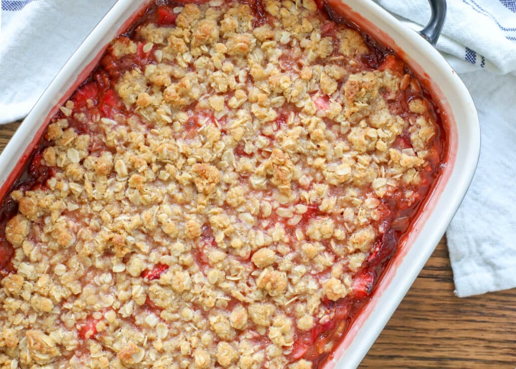 Strawberry Rhubarb Crunch - get the recipe at barefeetinthekitchen.com
