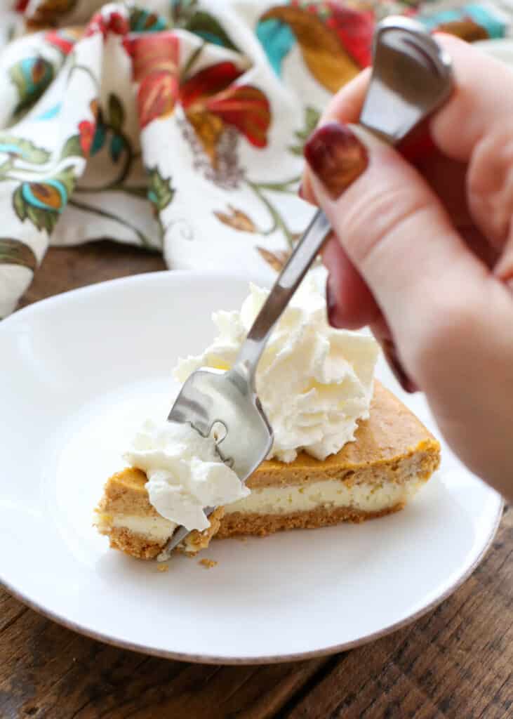 Pumpkin Cheesecake Pie - get the recipe at barefeetinthekitchen.com