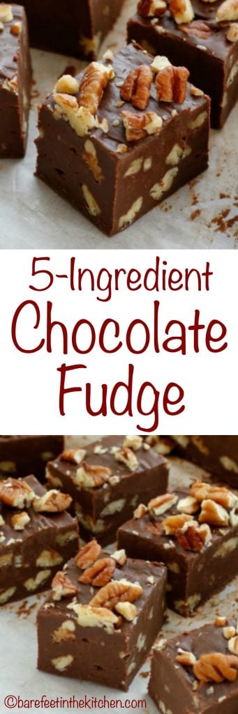 5 Ingredient Chocolate Pecan Fudge - get the recipe at barefeetinthekitchen.com
