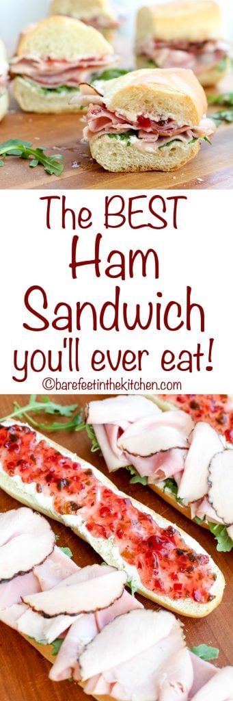 The BEST ham sandwich you'll ever eat is sweet, spicy and a little bit of everything! Get the recipe in barefeetinthekitchen.com