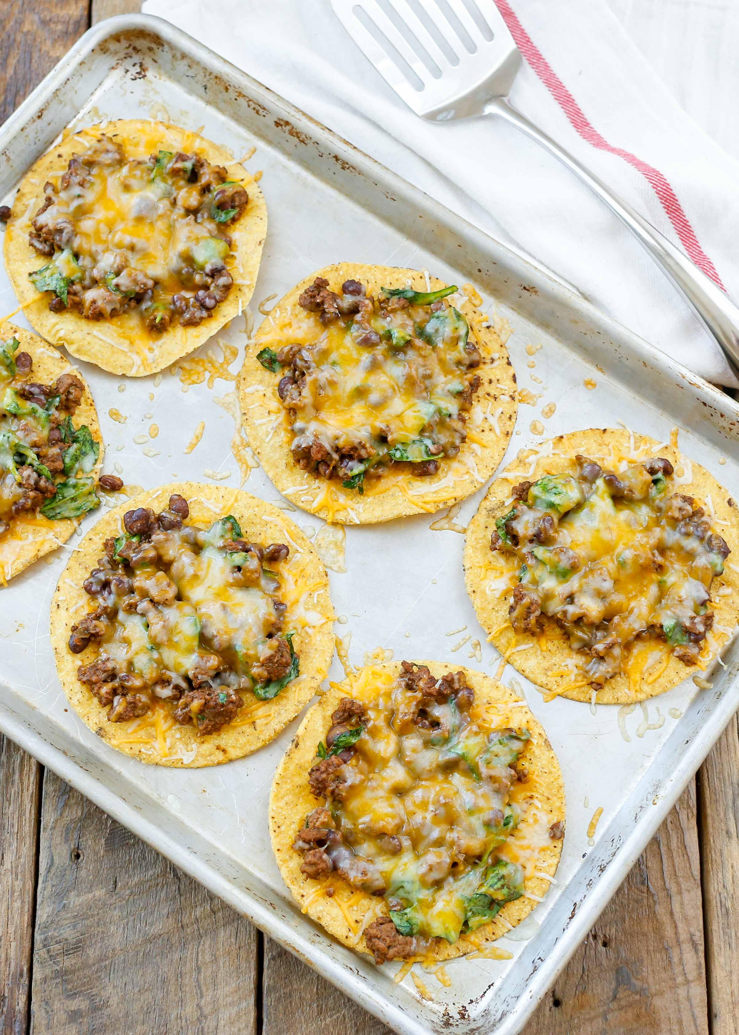 Beef Tostadas with Black Beans and Spinach