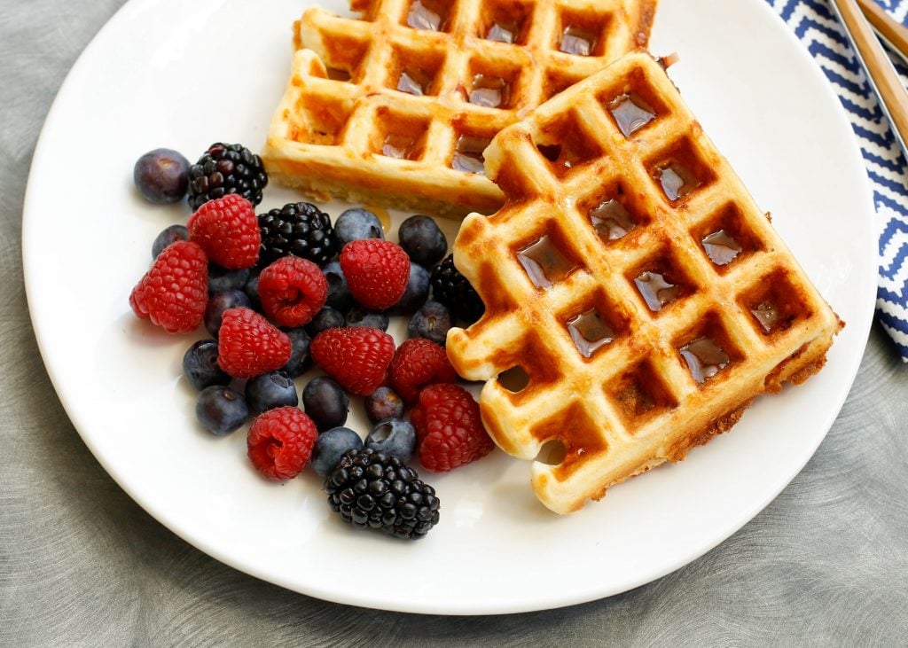 Ham and Cheese Waffles are a sweet and savory breakfast that the whole family will love! get the recipe at barefeetinthekitchen.com