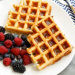 Ham and Cheese Waffles are a sweet and savory breakfast that everyone loves! get the recipe at barefeetinthekitchen.com