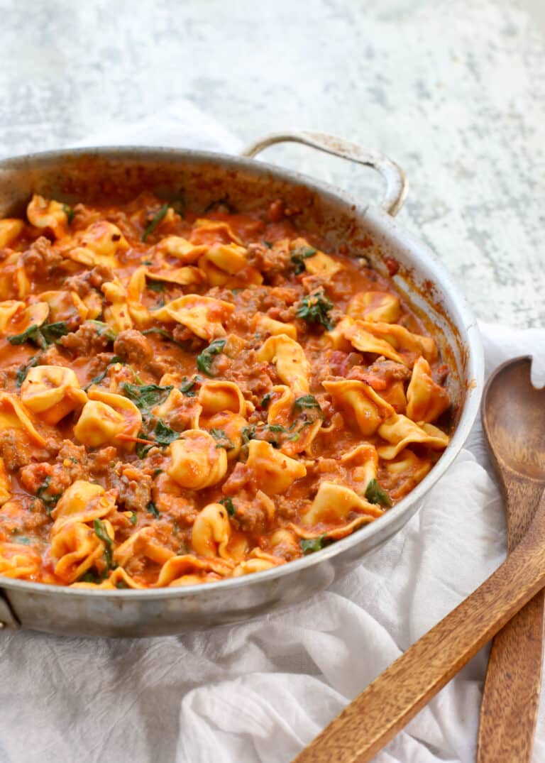Sausage, Tortellini, and Spinach in a Creamy Tomato Sauce - Barefeet in ...