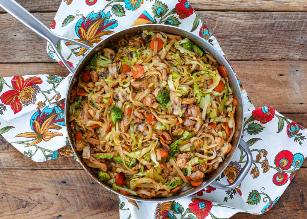 Stir Fried Noodles with Chicken and Vegetables - get the recipe at barefeetinthekitchen.com