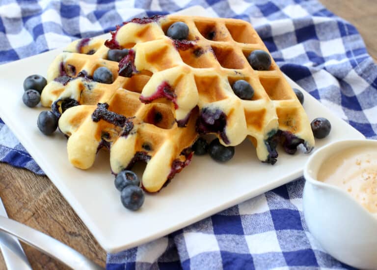 Crisp Fluffy Blueberry Waffles | Barefeet In The Kitchen