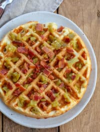 Cheddar Bacon Green Chile Waffles - get the recipe at barefeetinthekitchen.com