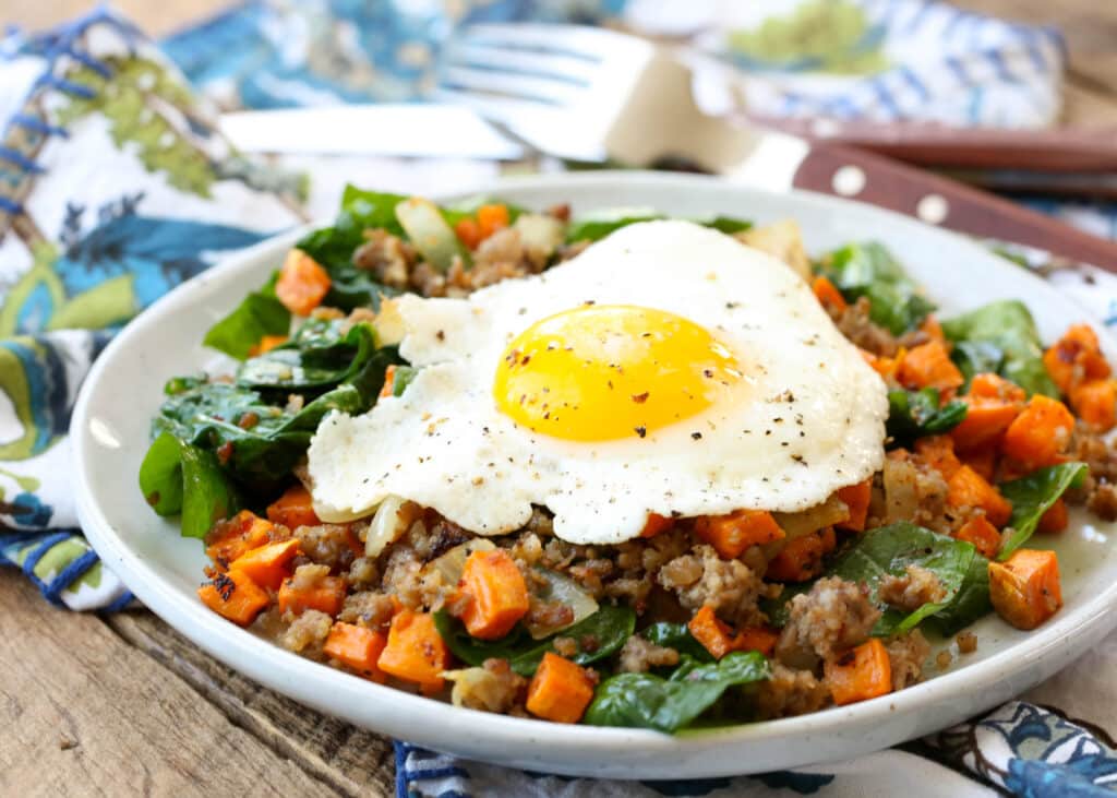 Roasted Sweet Potato Hash is a hit for breakfast or for dinner! get the recipe at barefeetinthekitchen.com