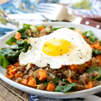 Roasted Sweet Potato Hash is a hit for breakfast or for dinner! get the recipe at barefeetinthekitchen.com