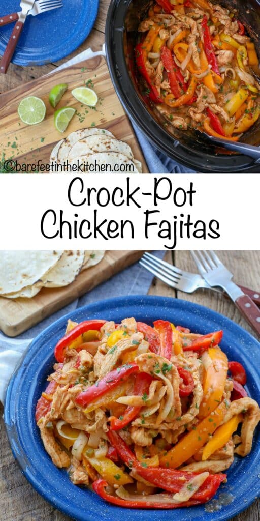 Crockpot Chicken Fajitas are a hit! get the recipe at barefeetinthekitchen.com