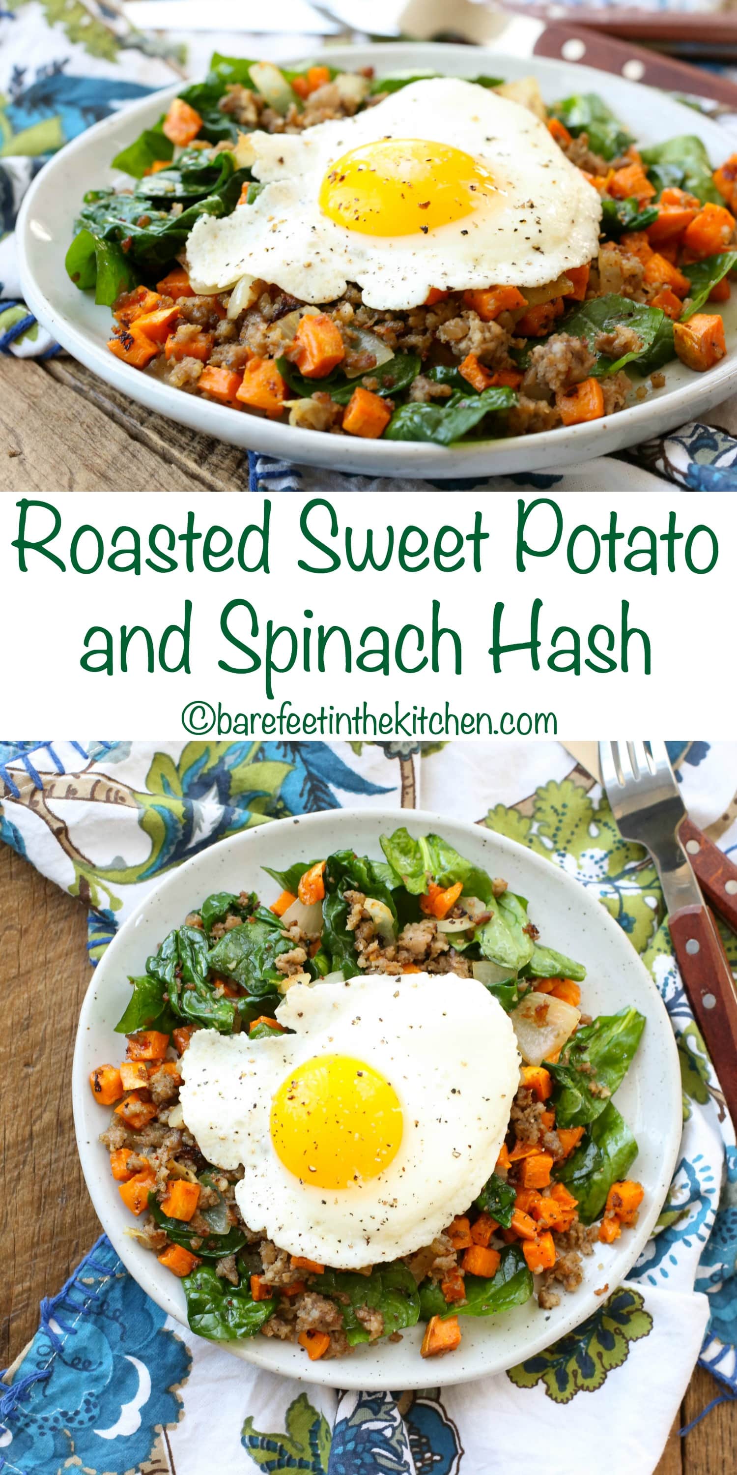 Roasted Sweet Potato and Spinach Breakfast Hash - Barefeet in the Kitchen