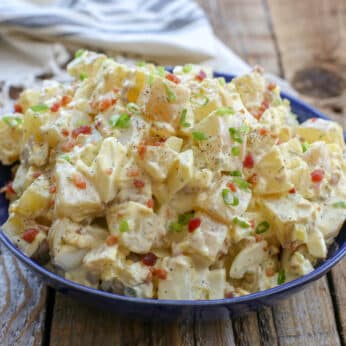 Dill Pickle and Bacon Potato Salad is a guaranteed win! get the recipe at barefeetinthekitchen.com