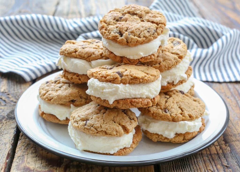 Homemade Ice Cream Cookie Sandwiches will disappear almost as fast as you can make them! get the recipe at barefeetinthekitchen.com