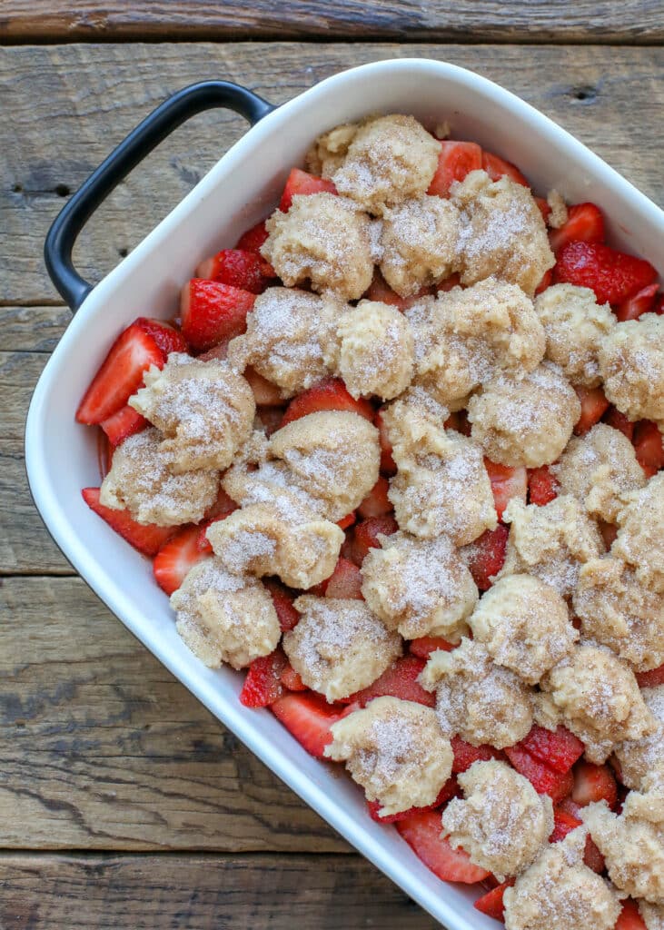 How To Make Strawberry Fruit Cobbler - get the full instructions at barefeetinthekitchen.com