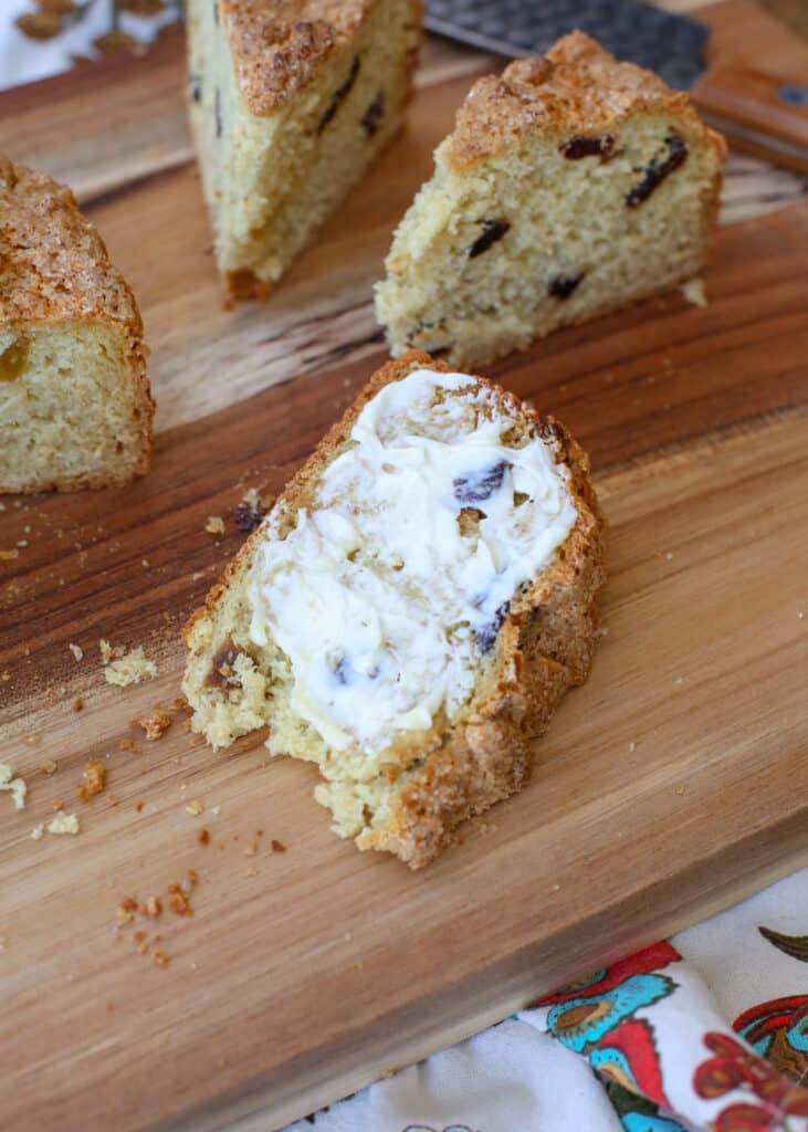 Irish Soda Bread with Raisins and a bit of butter is an afternoon treat! get the recipe at barefeetinthekitchen.com