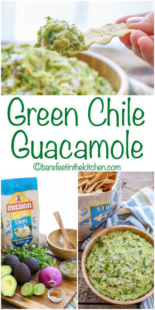 Green Chile Guacamole is a hit for game day or any other day! get the recipe at barefeetinthekitchen.com