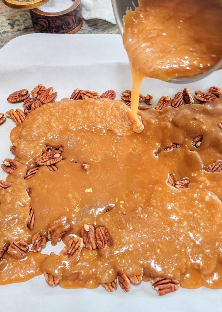 salted caramel drizzled over pecans