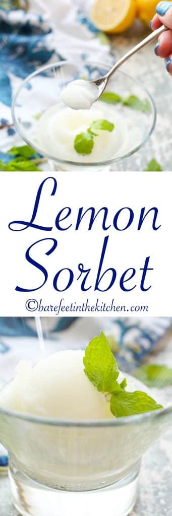 Lemon Sorbet is a refreshingly sweet way to end any meal! get the recipe at barefeetinthekitchen.com