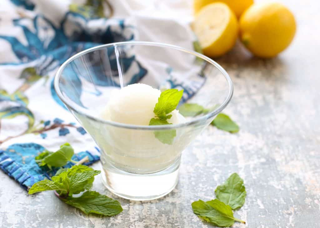 Lemon Sorbet is a favorite for any occasion! get the recipe at barefeetinthekitchen.com