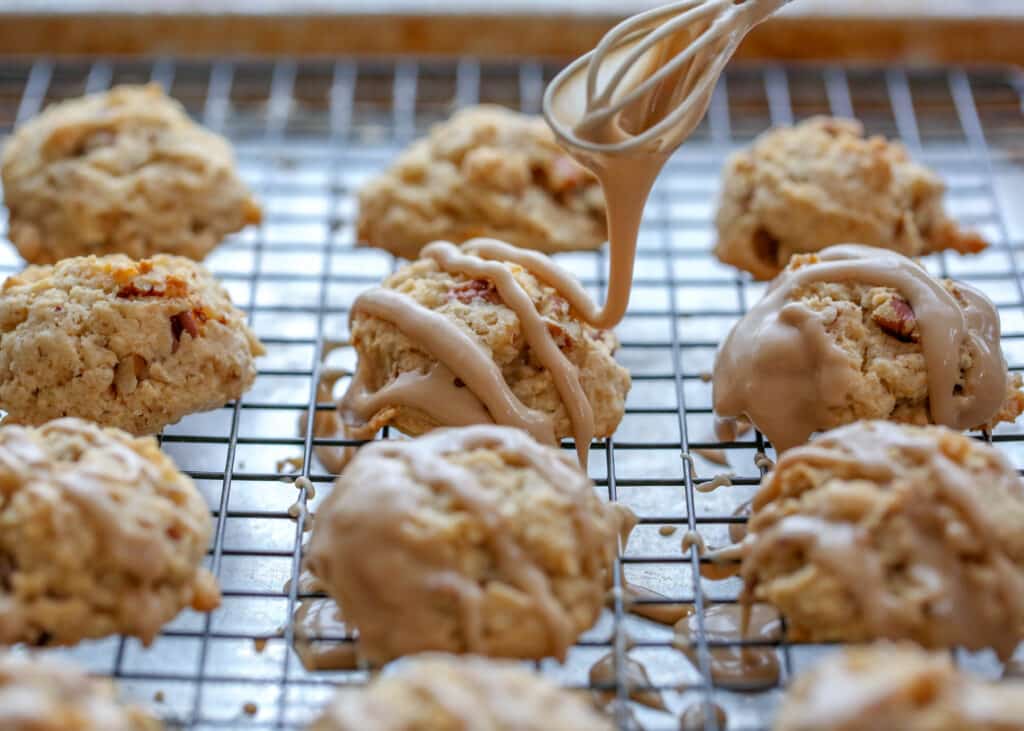 Maple Cookies with pecans and a maple frosting are a simple little cookie that will surprise you. Get the recipe at barefeetinthekitchen.com