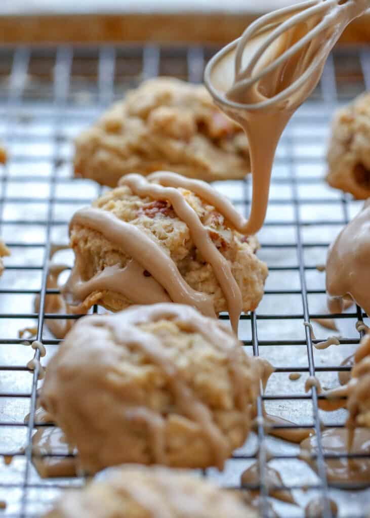 Maple Nut Scone Cookies topped with a Maple Glaze are going to be your new favorite! get the recipe at barefeetinthekitchen.com