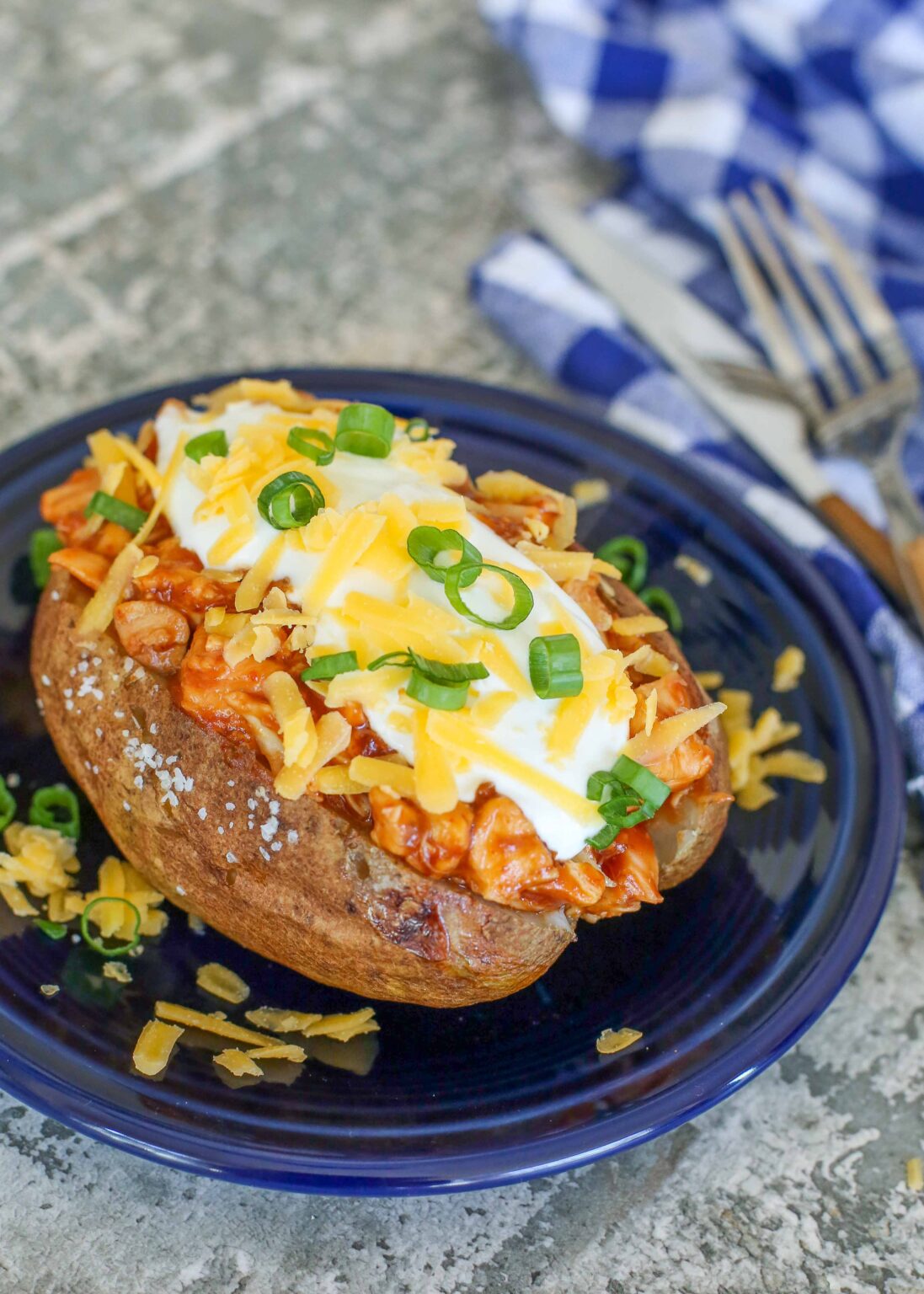 BBQ Chicken Stuffed Baked Potatoes - Barefeet in the Kitchen