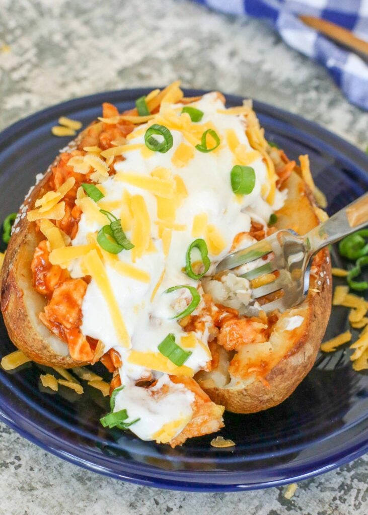 These Baked Potatoes stuffed with chunks of barbecue chicken are a favorite!