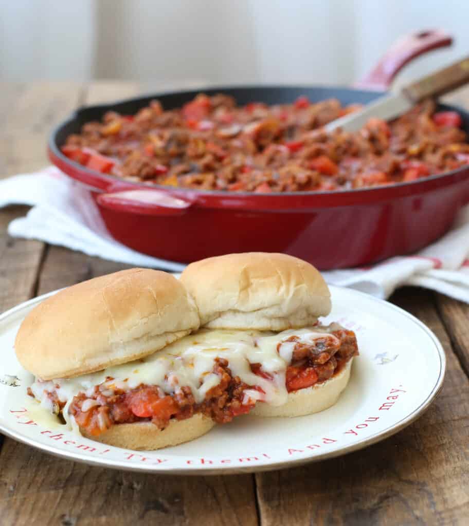 Cheesy Italian Sloppy Joes - get the recipe in The Weekday Lunches & Breakfasts Cookbook!