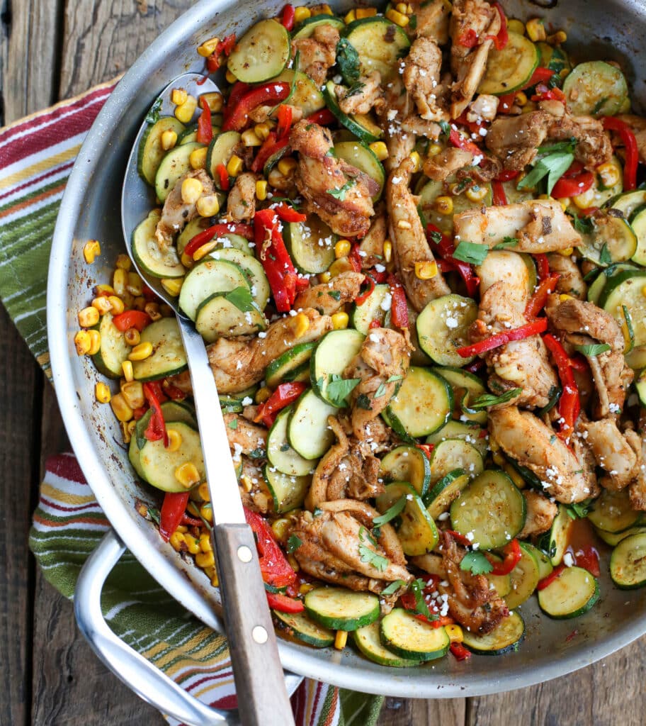 Southwest Chicken Skillet with Corn and Zucchini - get the recipe in The Weekday Lunches & Breakfasts Cookbook