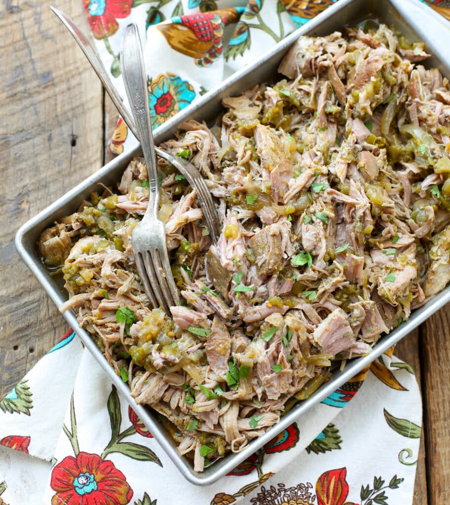Slow Cooker Green Chile Pulled Pork - get the recipe in The Weekday Lunches & Breakfasts Cookbook