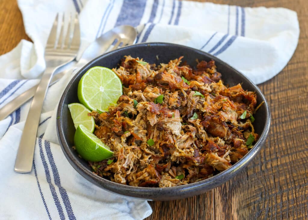 Slow Cooker Pork Carnitas are one of our favorite meals! get the recipe at barefeetinthekitchen.com