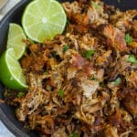 Pork Carnitas made in the crock-pot are a time saving way to get all that awesome carnitas flavor with a minimum of effort! - get the recipe at barefeetinthekitchen