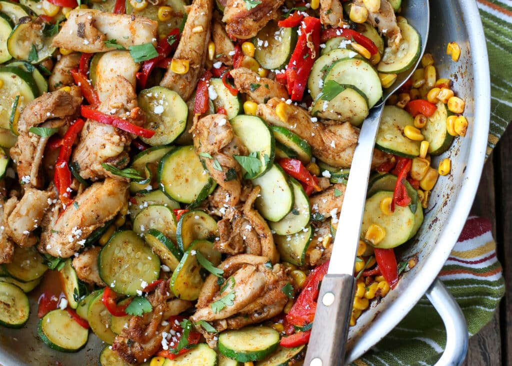 Southwest Chicken Skillet with Zucchini and Corn - get the recipe now!