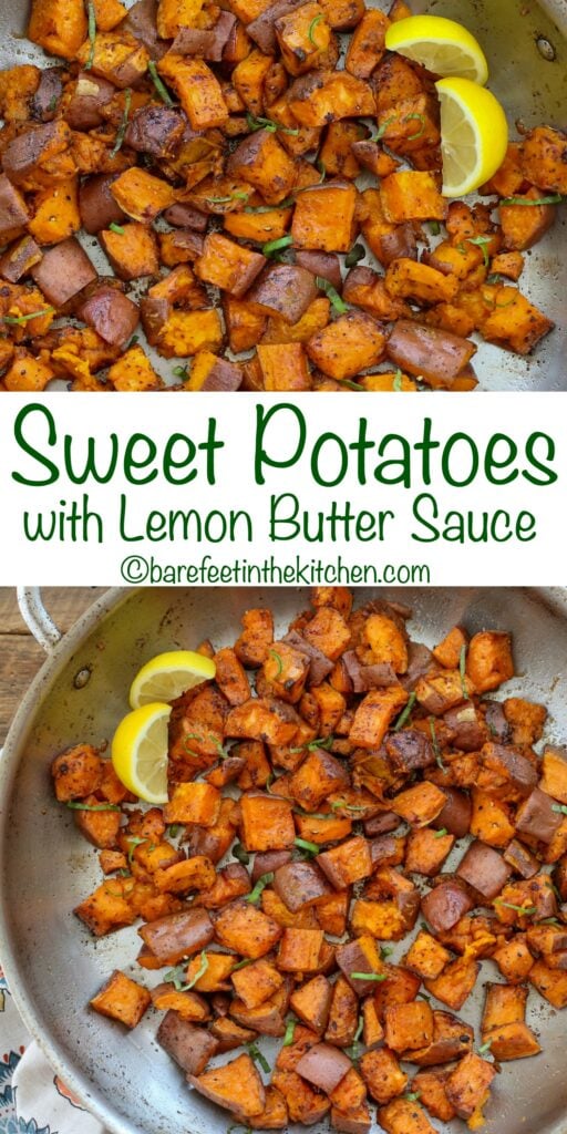 Sweet Potatoes with Lemon Butter Sauce - get the recipe at barefeetinthekitchen.com