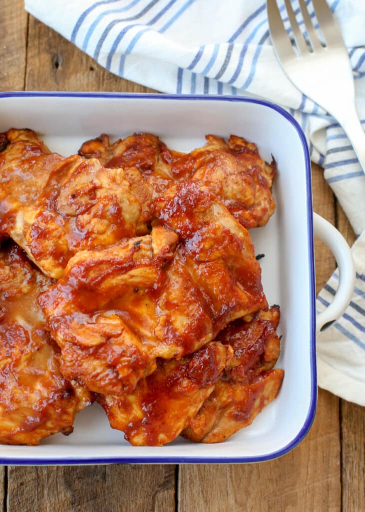 Broiled Chicken with BBQ Sauce is a reader favorite too! find out how we make it at barefeetinthekitchen.com