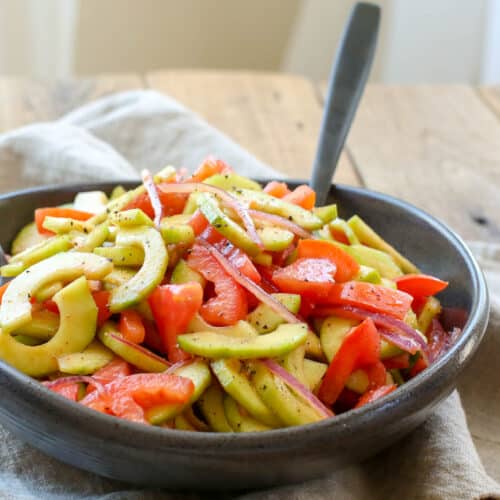 Cucumber Salad with Spicy Tomato Vinaigrette - Barefeet in the Kitchen