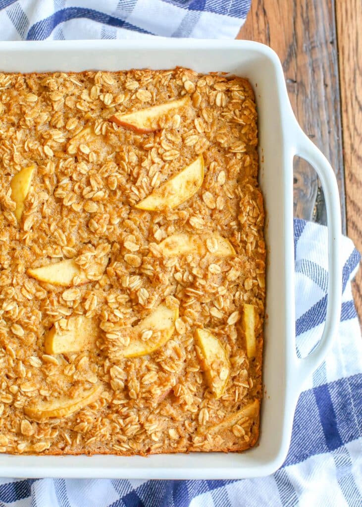 Apple slices in baked oatmeal