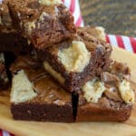 Rich brownies filled with chunks of peanut butter fudge at a hit! get the recipe at barefeetinthekitchen.com