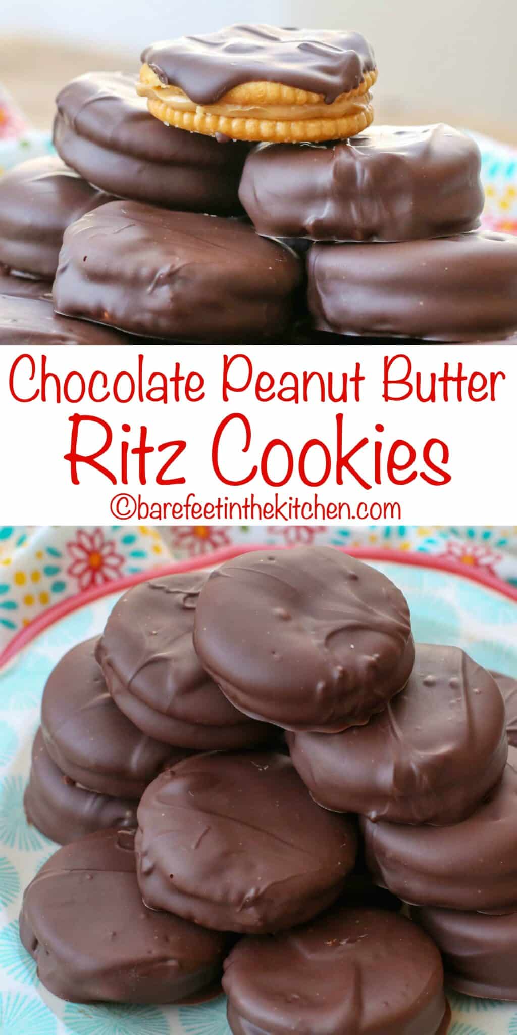 Chocolate Peanut Butter Ritz Cookies - Barefeet in the Kitchen
