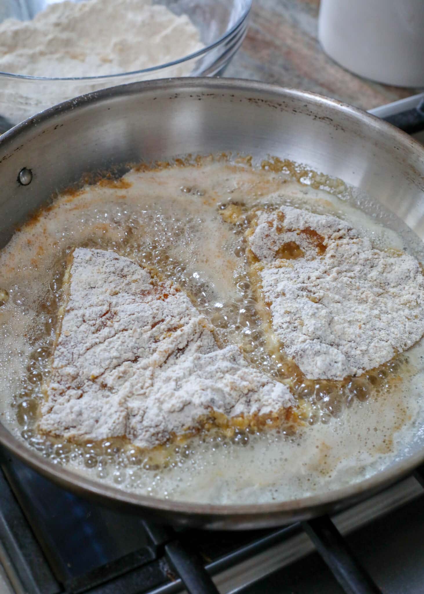 Brown well on each side before flipping the chicken over - recipe for Twisted Chicken Piccata