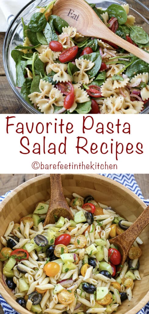 Check out all of our favorite pasta salad recipes in one place! Save them all now at barefeetinthekitchen.com