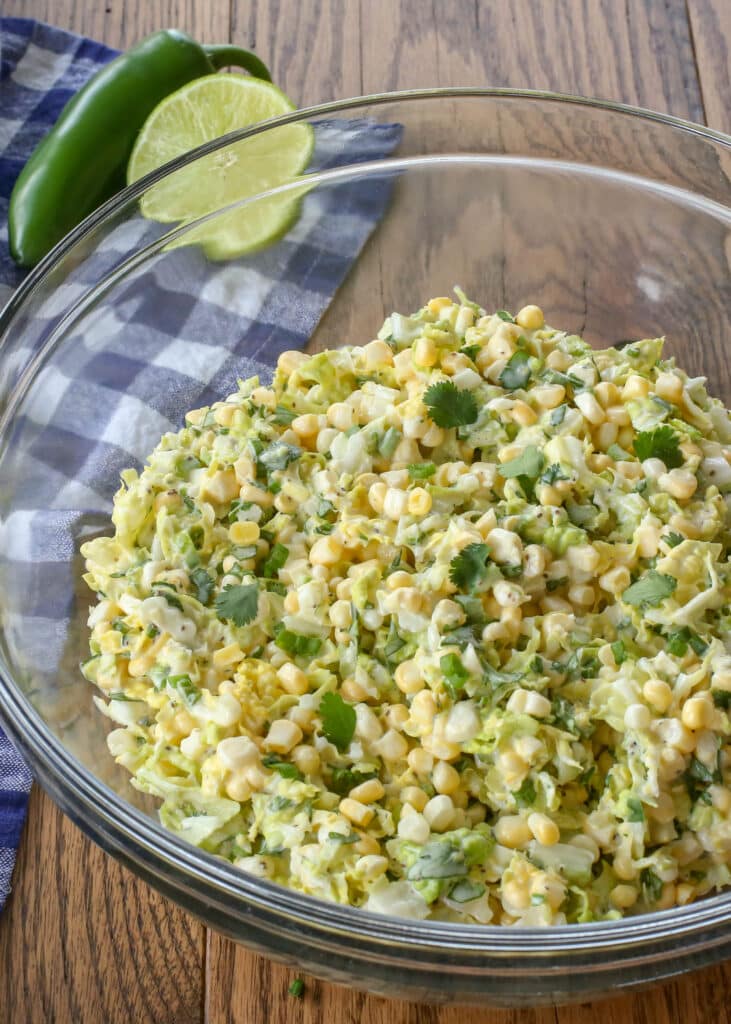 Jalapeno Corn Coleslaw is sweet and spicy and perfect for summer barbecues!