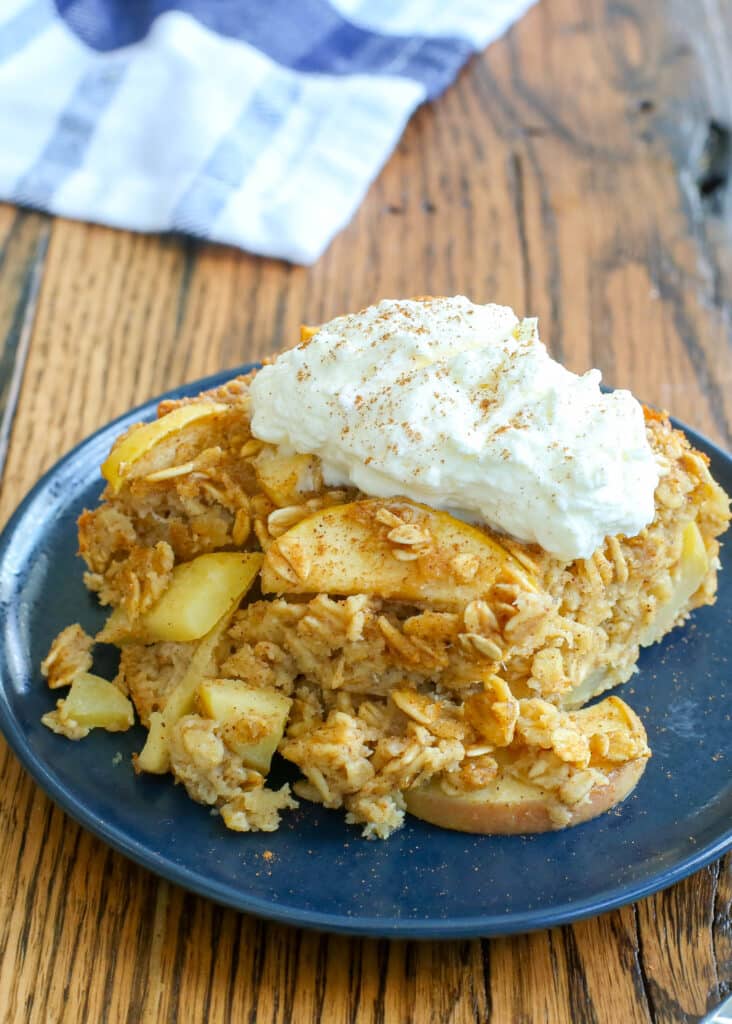 Apple Pie Baked Oatmeal topped with Whipped Cream is a keeper!