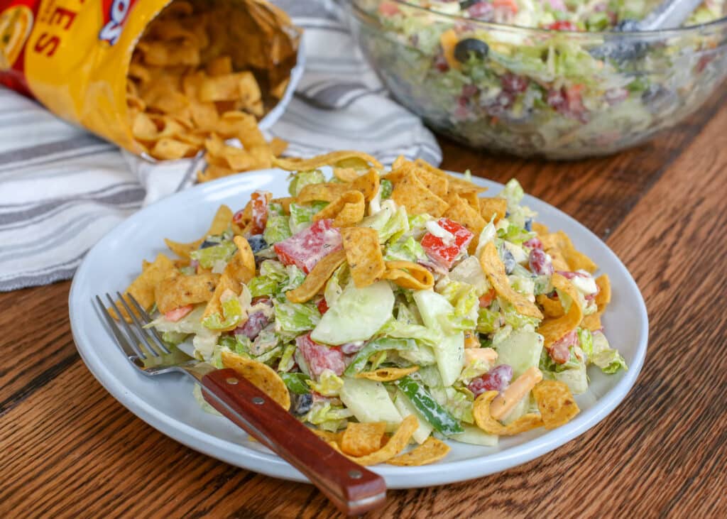 Bacon and Egg Taco Salad with Chipotle Ranch - get the recipe at barefeetinthekitchen.com