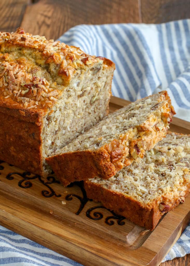 Coconut and Pecans fill this Banana Bread - it's irresistible!
