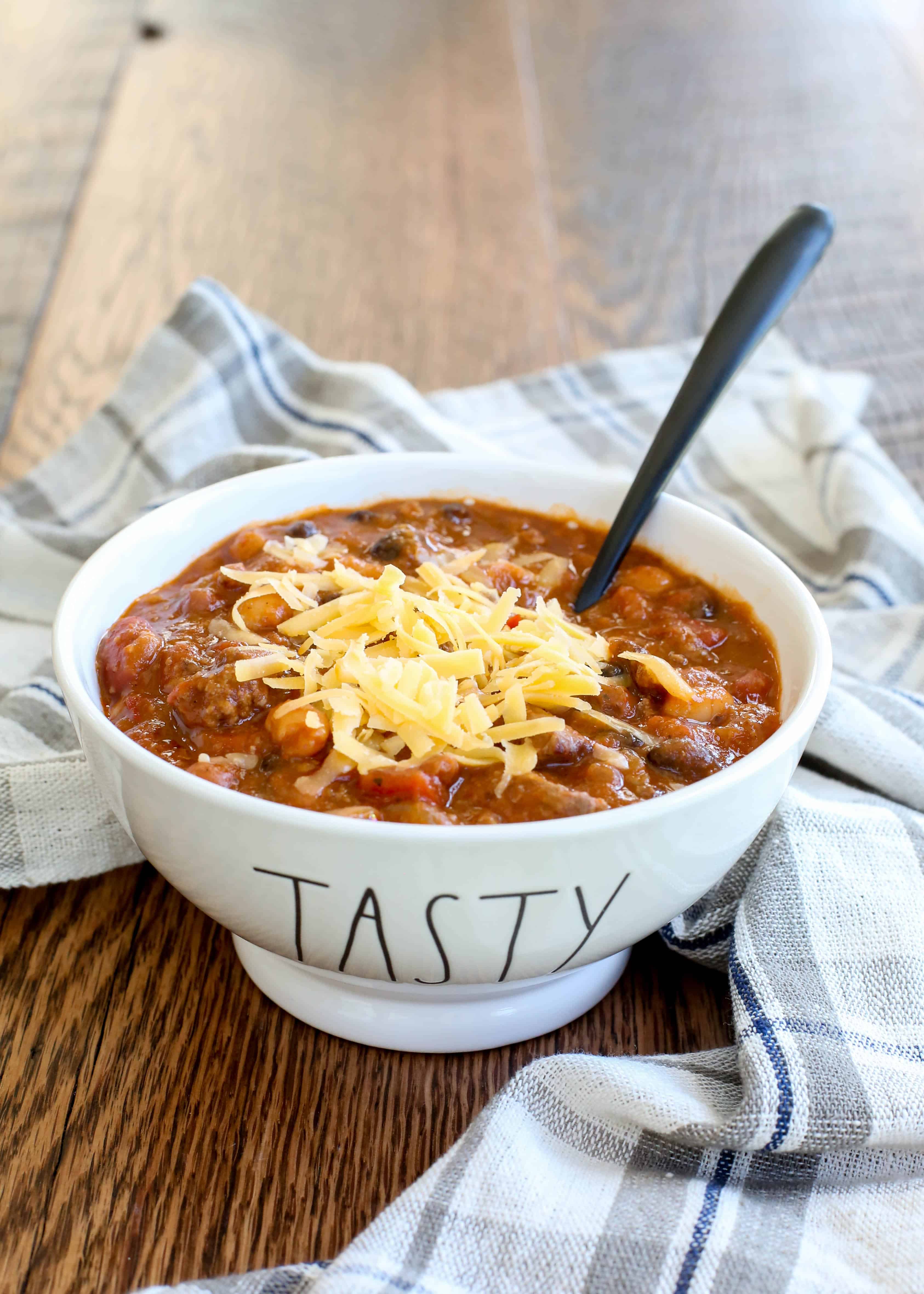 Spicy Five Bean Chili With Steak And Sausage